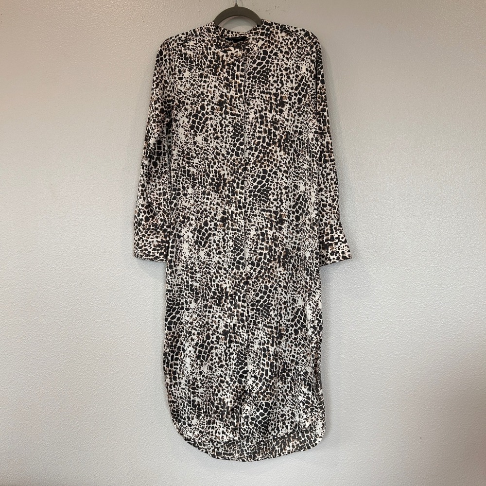 Banana Republic Leopard Print Button Down‎ Midi Shirt Dress Brown XS
